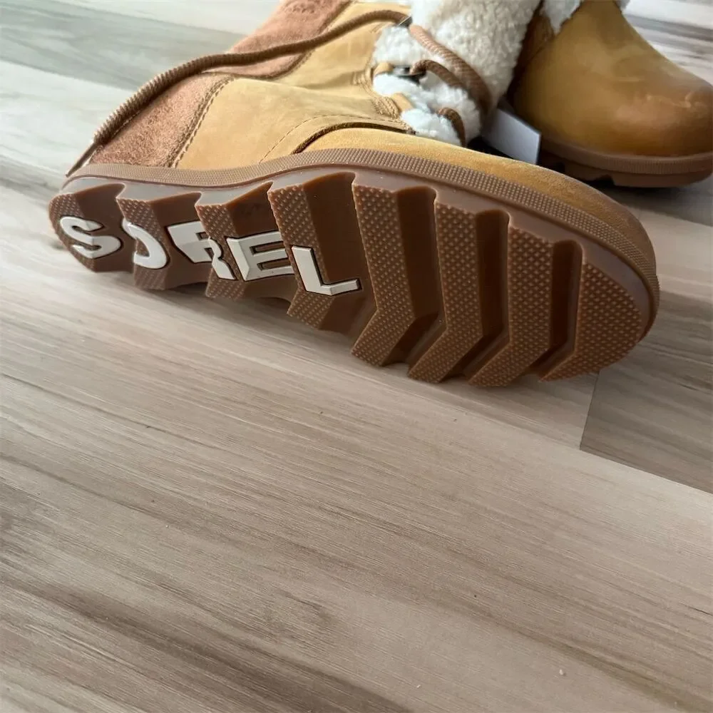Sorel Joan Of Arctic Wedge Shearling 9.5 Boots Leather Camel